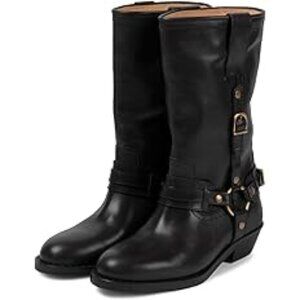 Mid Calf Boots For Women Chunky Low Heel Riding Booties Motorcycle Biker